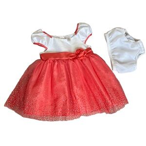 George Baby Girls Peach & White Polka Dot Satin formal Church, Holiday Dress